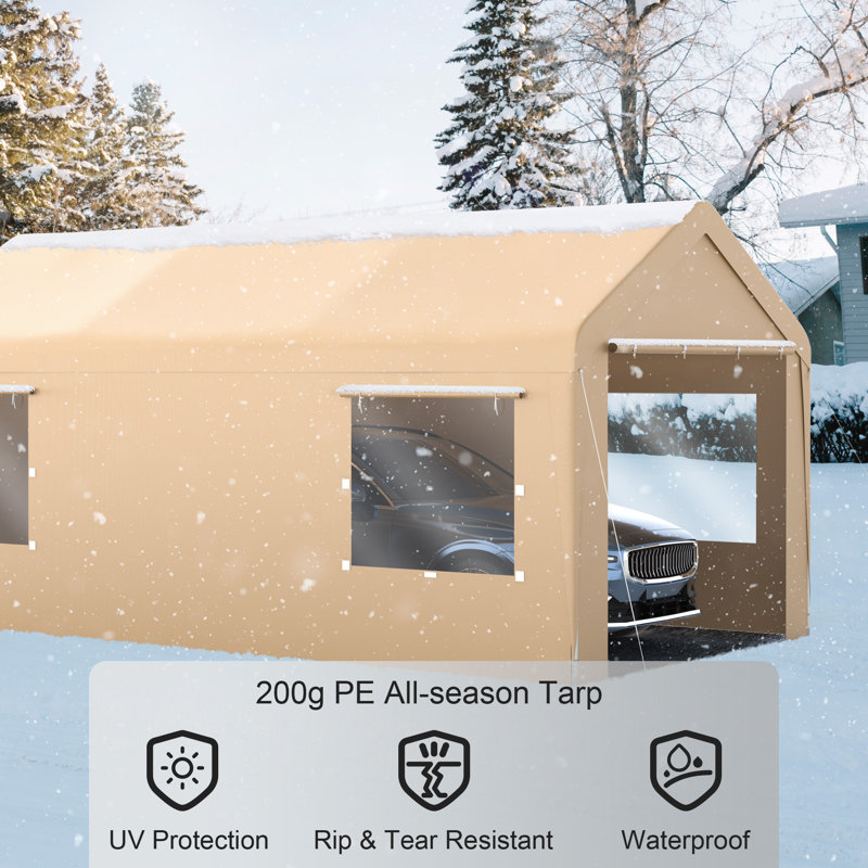 10' x 20' Beige Portable Carport with Windows