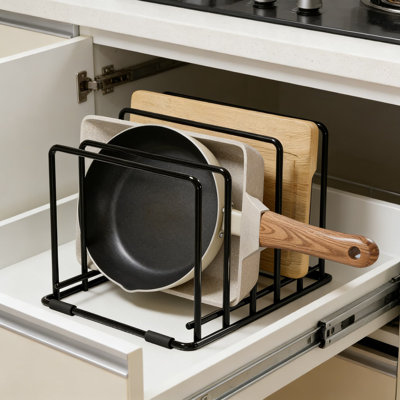 5-Slot Kitchen Pan Organizer And Pot Rack, Steel Holder For Thin Pans, Baking Sheets, Trays And Cutting Boards, Space-Saving Countertop Or Cabinet Storage Solution