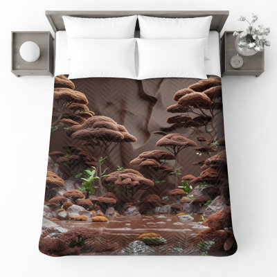 Brown Textured Trees Quilted Bedspread All Sizes