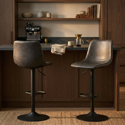 Maximilian Modern Adjustable Swivel Bar Stool – PU Leather Seat with Footrest & Iron Base – 360° Rotation, Counter & Bar Height Chair for Kitchen Island, Home Bar, Pub, Dining Room