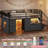 Low Loft Bed Twin Size With Stairs,7 Drawers, Bookcase And Led Lights, Black-557267321
