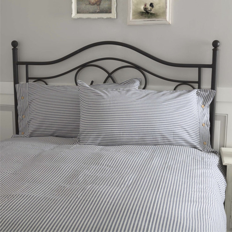 Farmhouse Ticking Blue King Sham 37Lx21W, Blue Striped