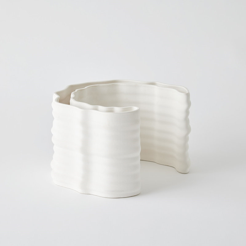 Crescent Printed Vase-Matte White-Lg, 7.75" H x 12.25" W x 11" D
