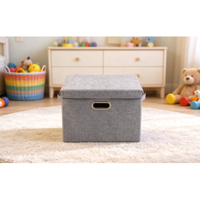 Boîte de rangement pliable en tissu de lin avec couvercle, organisateur de maison pliable pour jouets, vêtements et garde-robe