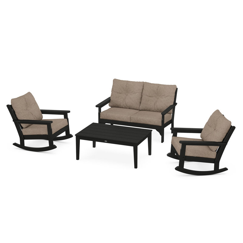 Ensemble de chaises berçantes 4 pièces Vineyard, Noir, Toile de jute épices
