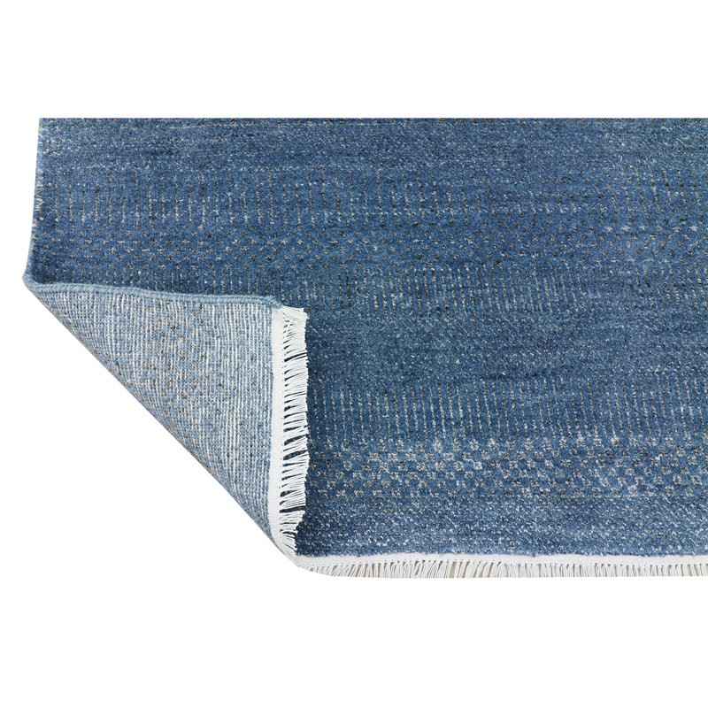 Tapis bleu foncé noué à la main de haute qualité, Rectangle 6 pi x 9 pi
