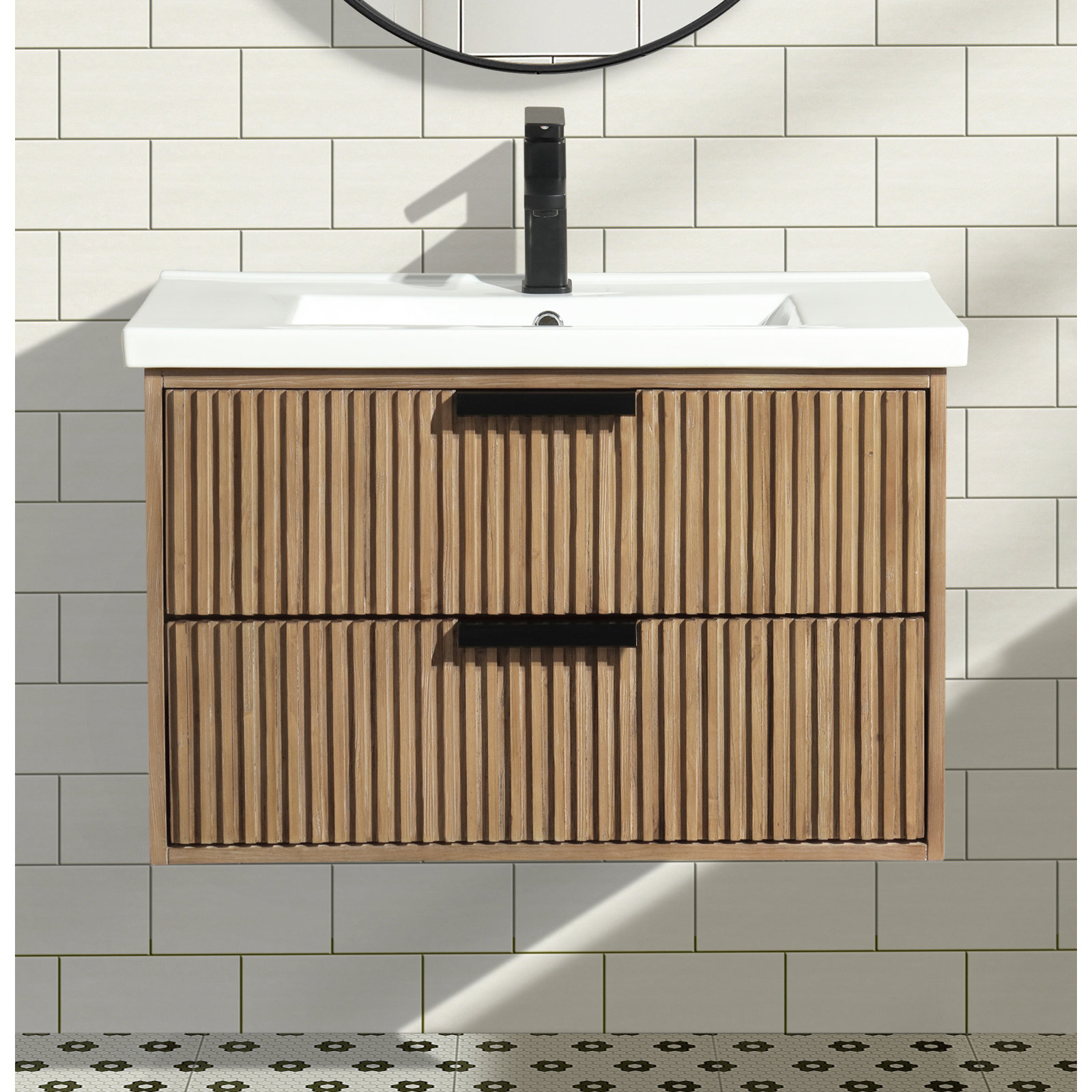 Anelie 30'' Single Bathroom Vanity, Weathered Fir, Matte Black