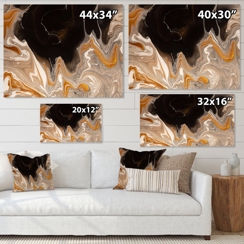 Vagues de marbre brun et noir - Peinture sur toile, H 34 po x l 44 po, Toile tendue
