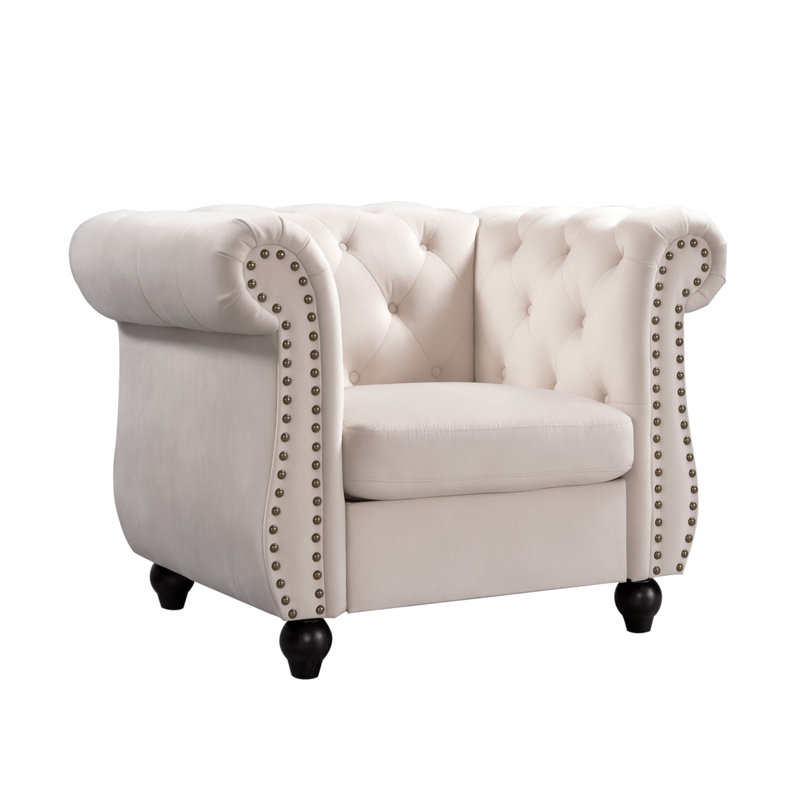 Chesterfield style tufted back armchair, ivory Polyester
