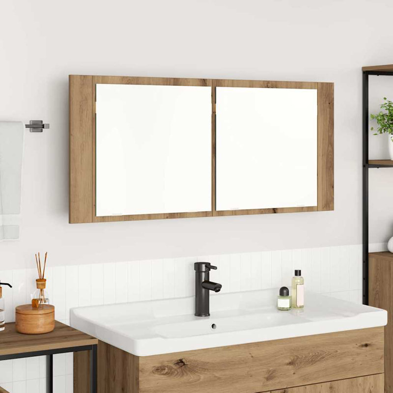LED Bathroom Mirror Cabinet Washroom Mirror Storage Cupboard Organiser, Artisan Oak