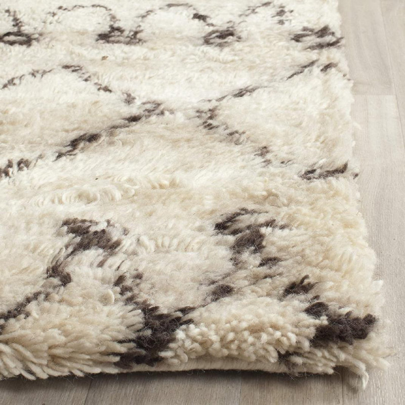 Tapis ivoire / brun en laine touffeté à la main Clem Southwestern, Rectangle de 10 pi x 14 pi
