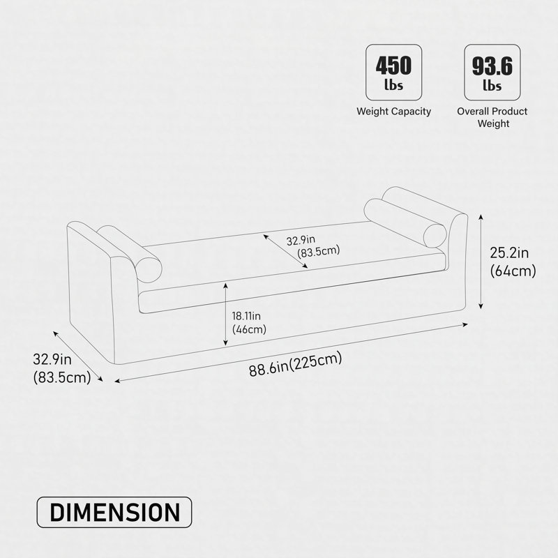 88,58 po de large banc moderne banc d'extrémité en chenille, Gray