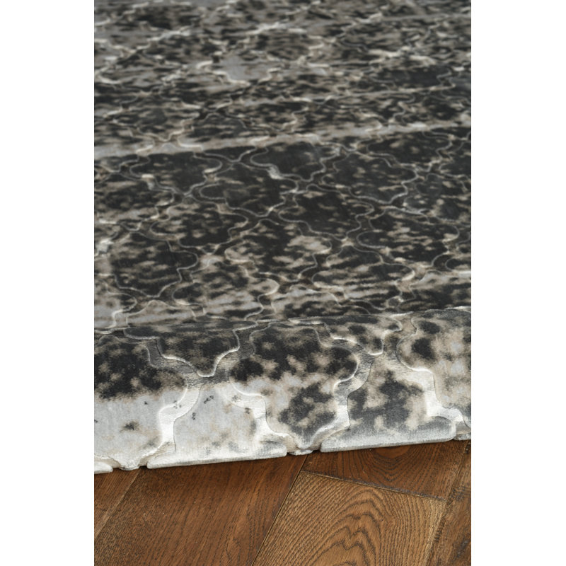 Tapis gris à motif géométrique Shamo, Rond 8 pi
