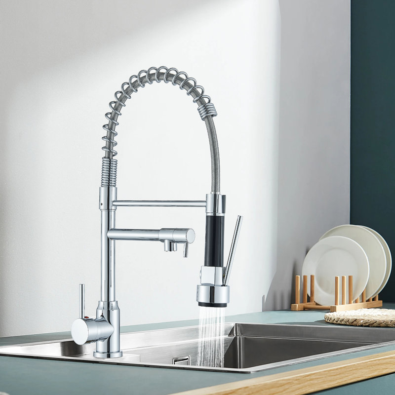 Robinet de cuisine rétractable à poignée double avec accessoires