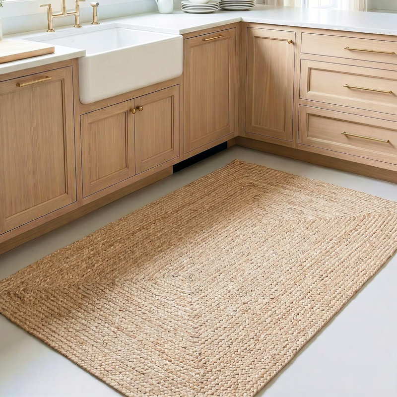 George Natural Brown Braided Jute Rug / Farmhouse Style Braided Area Rugs for Living Room, 3x5