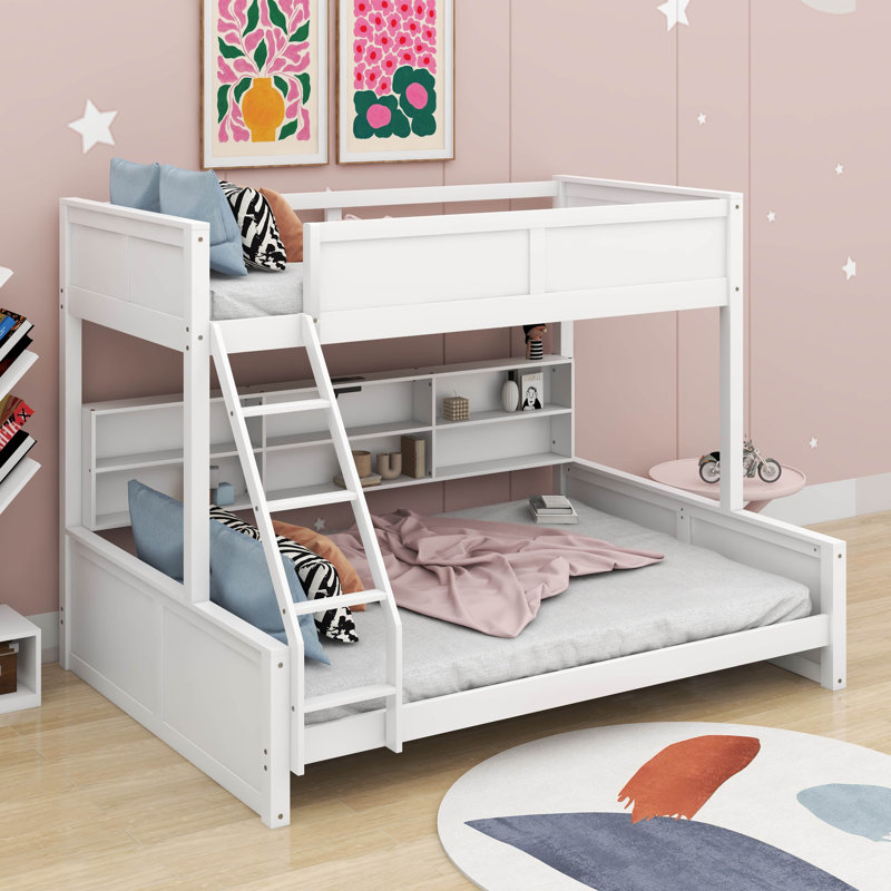 Bunk Bed With Cabinets And USB, Twin XL Over Queen, White