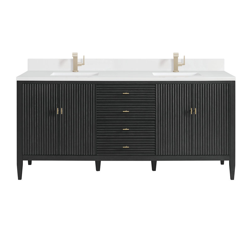 Myrrin 72'' W Double Vanity, Carbon Oak, Single-Hole, White Zeus