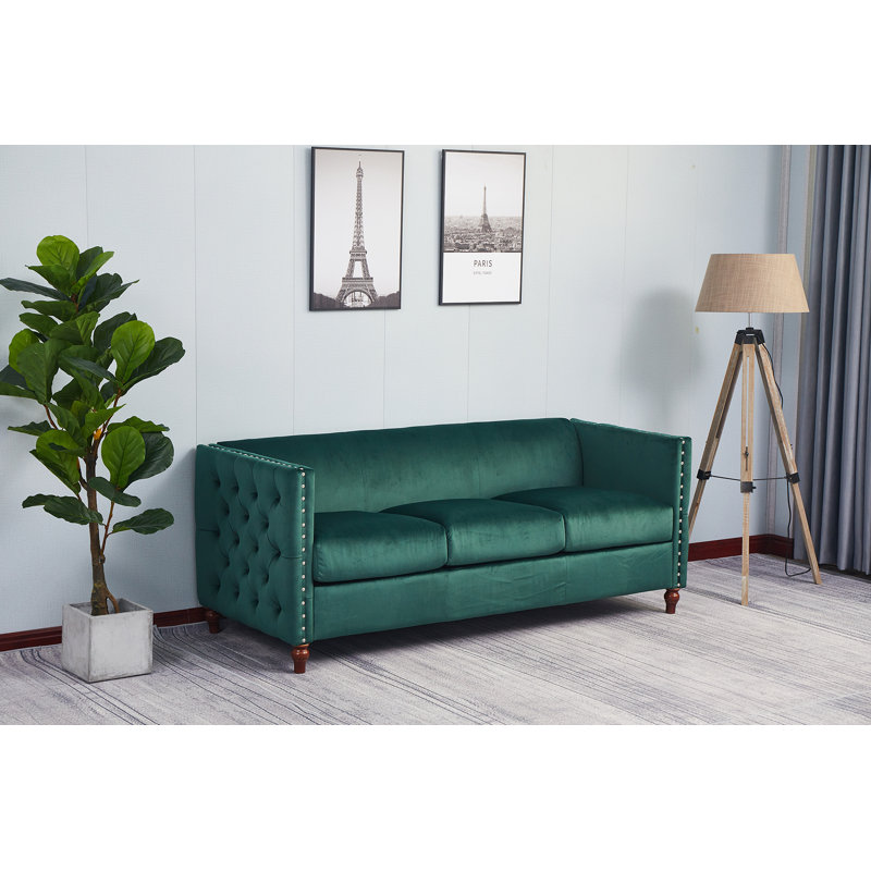 Shawn 70'' Velvet Sofa, Green Velvet