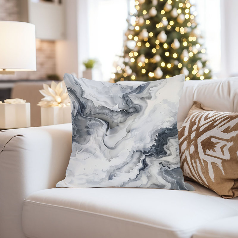 Abstract Gray Marble Geode Agate Pattern IV Modern Throw Pillow Cover, 16x16
