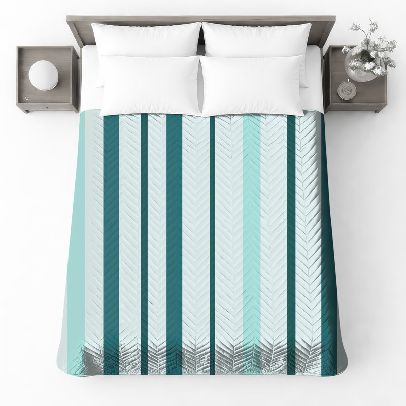 Couvre-lit matelassé à rayures verticales bleu vert toutes tailles, Très grand lit