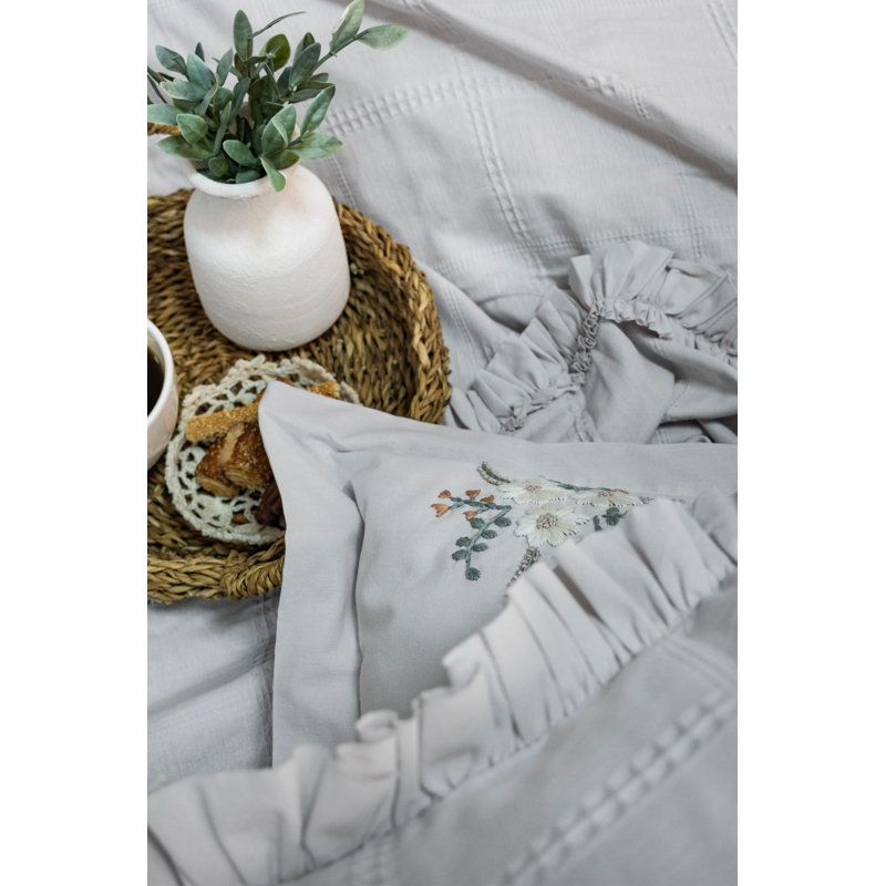Ensemble de couvre-lit double en jacquard gris clair (5 pièces), 94,5 x 102,4 | 70% coton, 30% polyester, 380 g / m² | Comprend un drap plat et 4 taies d'oreiller | Literie douce, élégante et lavable à la machine pour tout décor de chambre à coucher