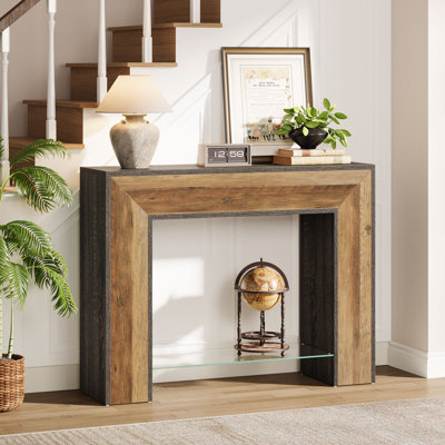 41.3" Narrow Console Table with Glass Shelf, Entryway Console Table for Hallway, Living Room