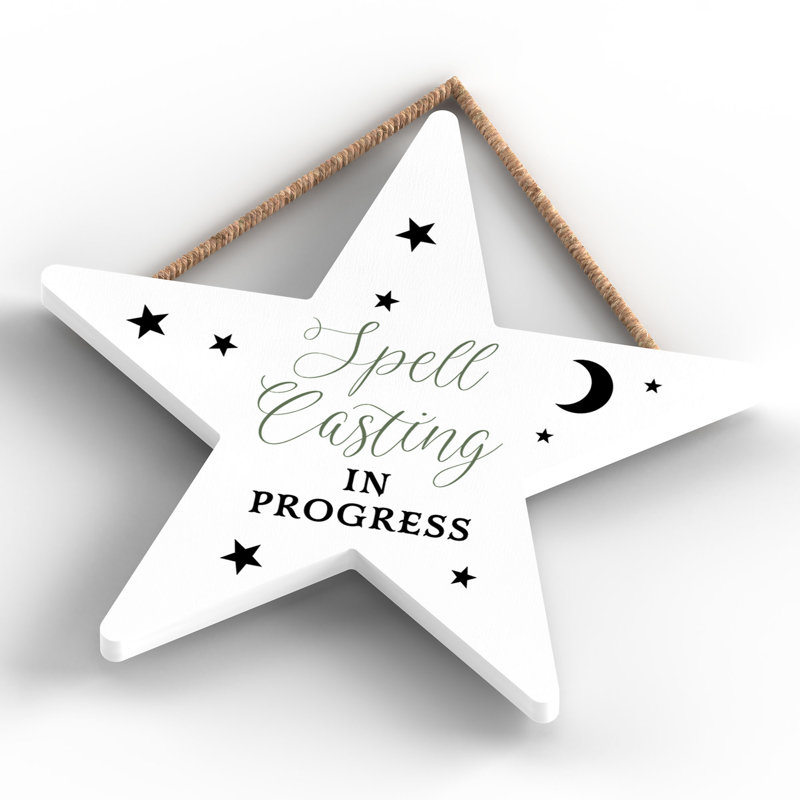 Spell Casting In Progress Wooden Star Plaque, White