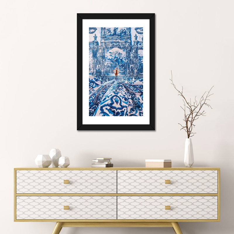 Azulejo Dream par Hobopeeba - reproduction imprimée, H 24 po x l 16 po x P 1 po, Papier encadré noir, Blanc