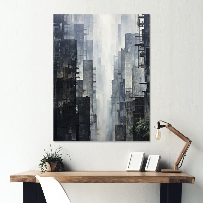 Horizon gris - gratte-ciel gris - art mural en métal Skyscrapers, H 32 po x l 16 po x P 1 po