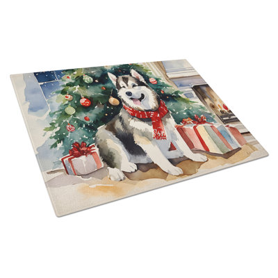 Alaskan Malamute Cozy Christmas Glass Cutting Board Large