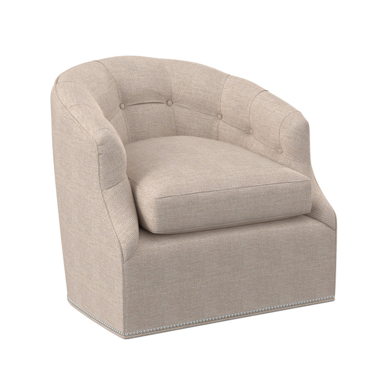 Calvert Swivel Barrel Chair, Polished Nickel Small, Filigree Ivory 100% Polyester