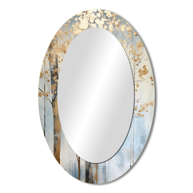 Décor de miroir mural doré et bleu Treasure Trees Scenery II - Beige, H 36 po x l 24 po
