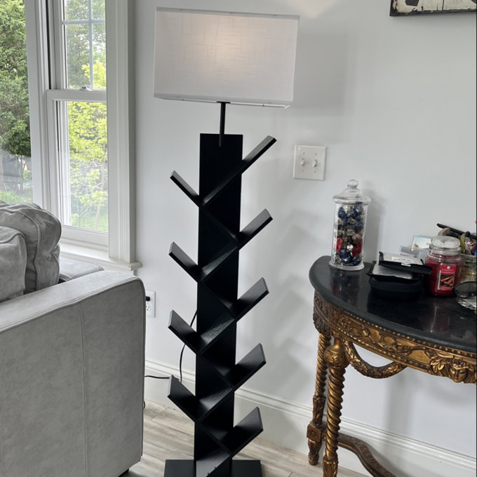Bookcases With Led Light And Remote Control, 9-Tier Column Floor Lamp - Walnut