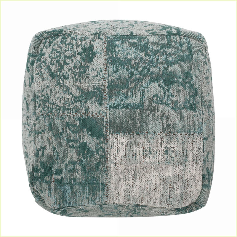 Ottoman Pouf - 16'' Cube Teal &amp; Beige | Multi-Use Floor Cushion | Teal | Fabric, Teal Abstract