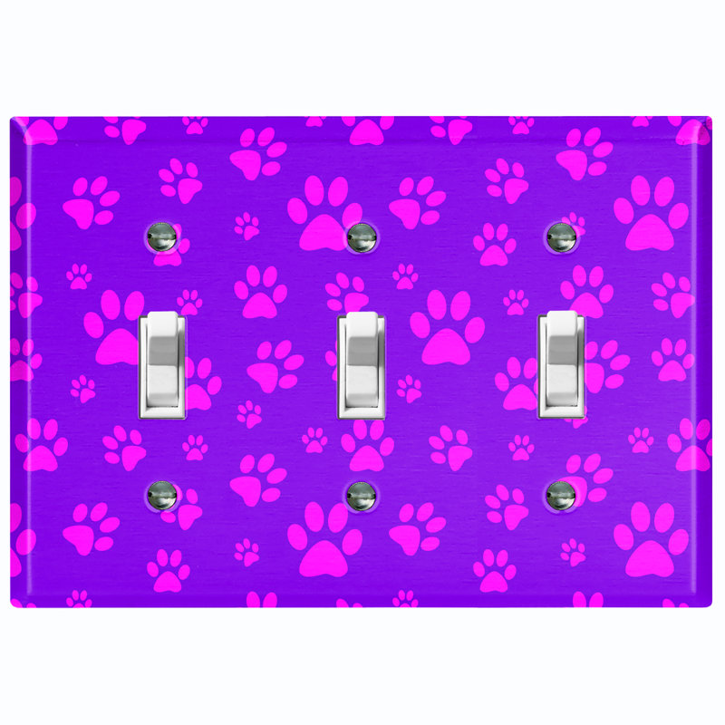 Plaque murale 3 interrupteurs à bascule Pink Dog Paw Prints