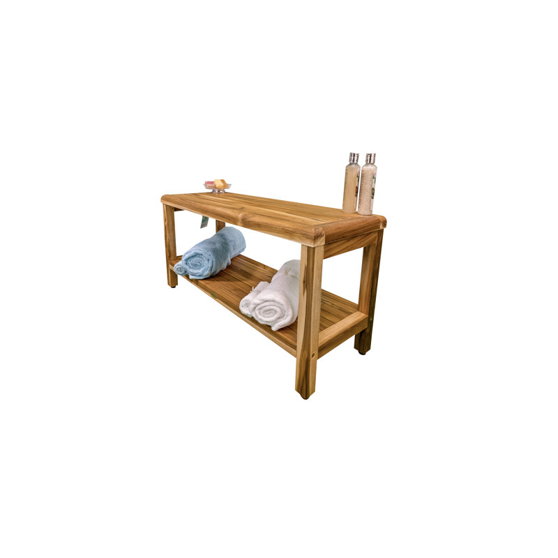Teak Freestanding Shower Bench with Shelf and LiftAide Arms