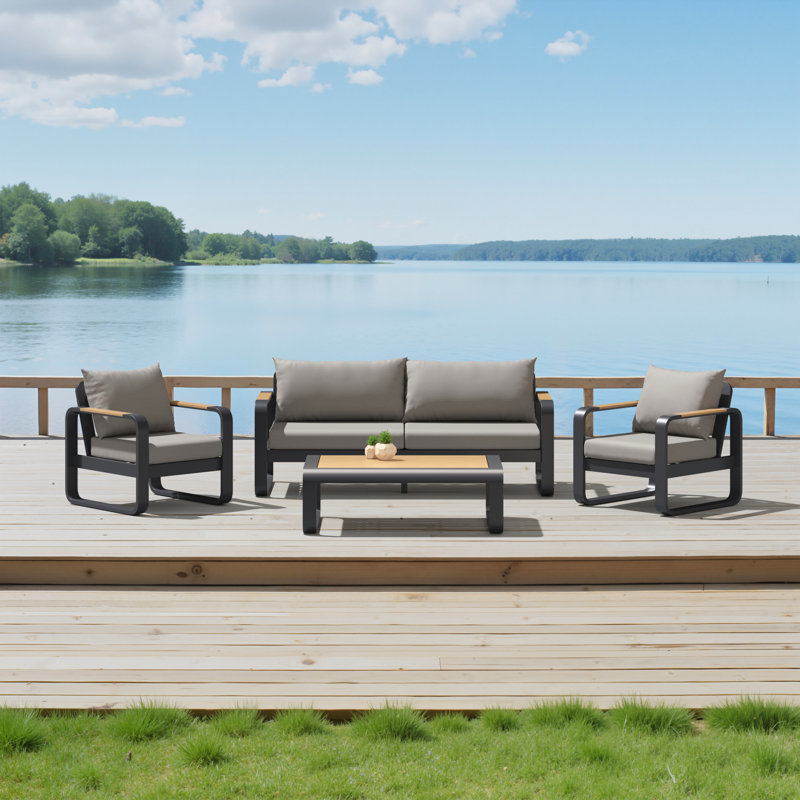 Andes 4-Piece Outdoor Patio Seating Set - Olefin Charcoal, Olefin Charcoal