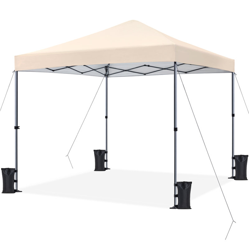 Multi-sized Pop-up Canopy with One-Push-To-Lock Setup Mechanism, Beige, 10' W x 10' D