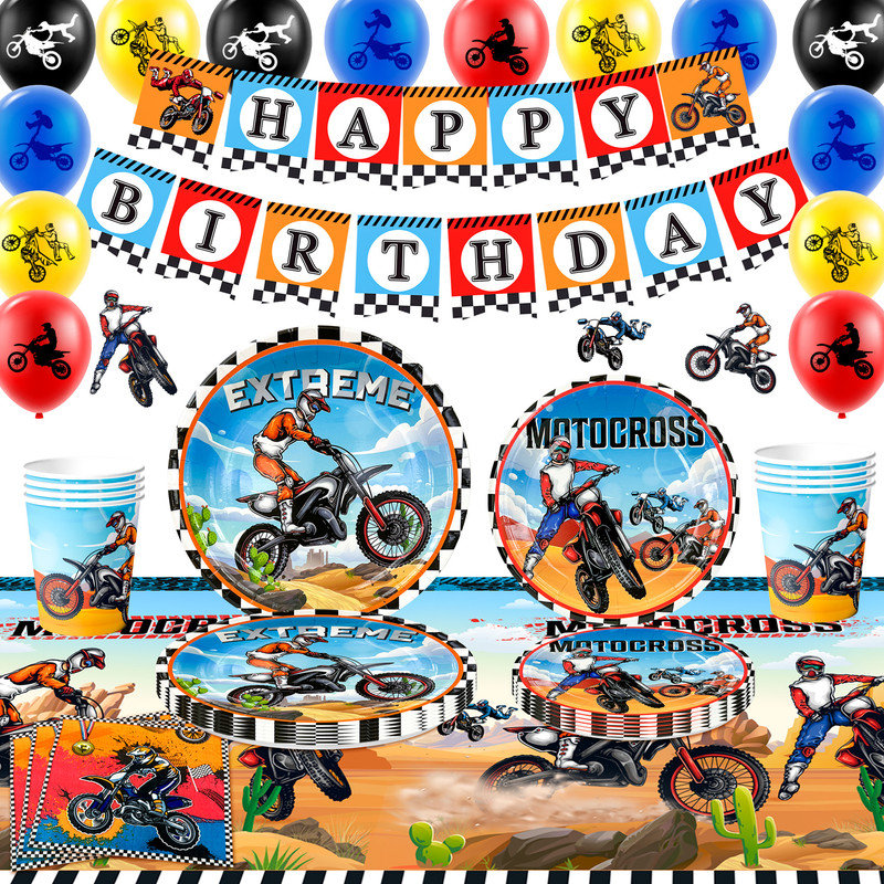 Dirt Bike Motorcycle Party Supplies,54pcs Dirt Bike Birthday Decorations