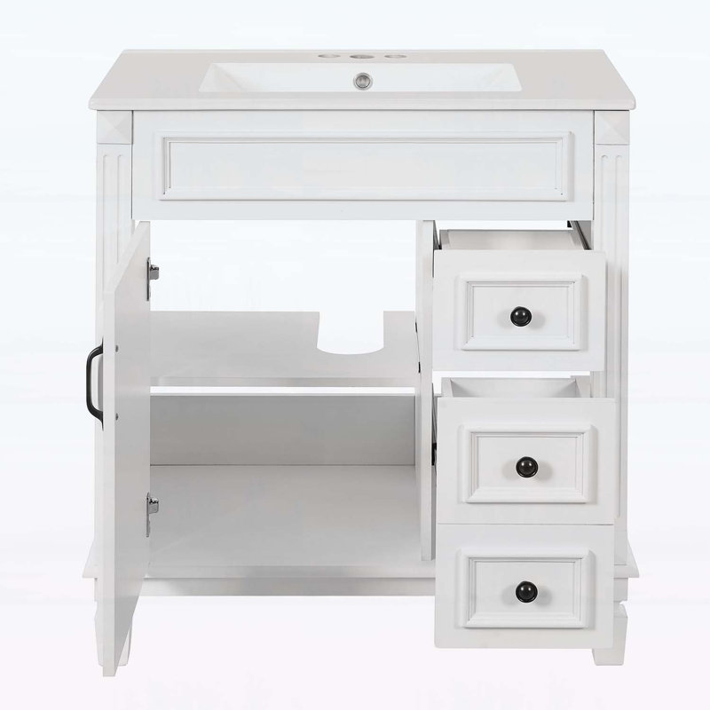 30-Inch Bathroom Vanity with Ceramic Sink, White