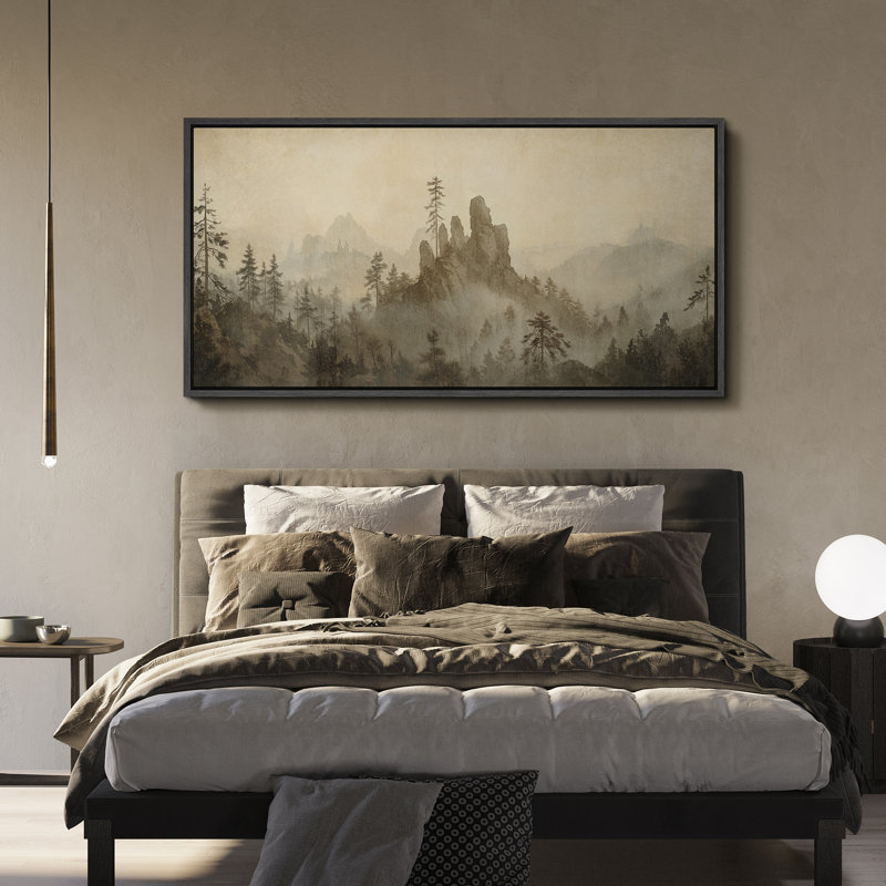 Impression sur toile encadrée Misty Mountain, Noir, H 30 po x l 60 po