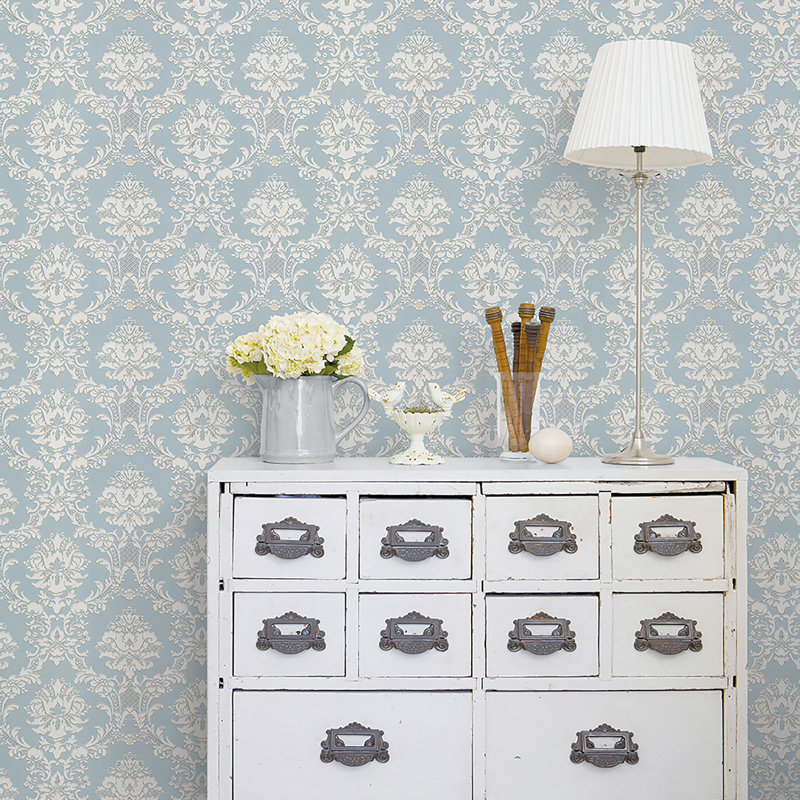 Positano 10m x 52.8cm Matte Wallpaper Roll, Blue/Cream