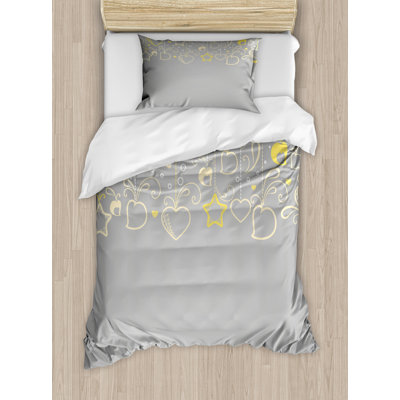 Ambesonne Ethnic Duvet Cover Set, Grey Swirl Hearts, Twin, Beige Yellow Pale Grey -  nev_34713_twin