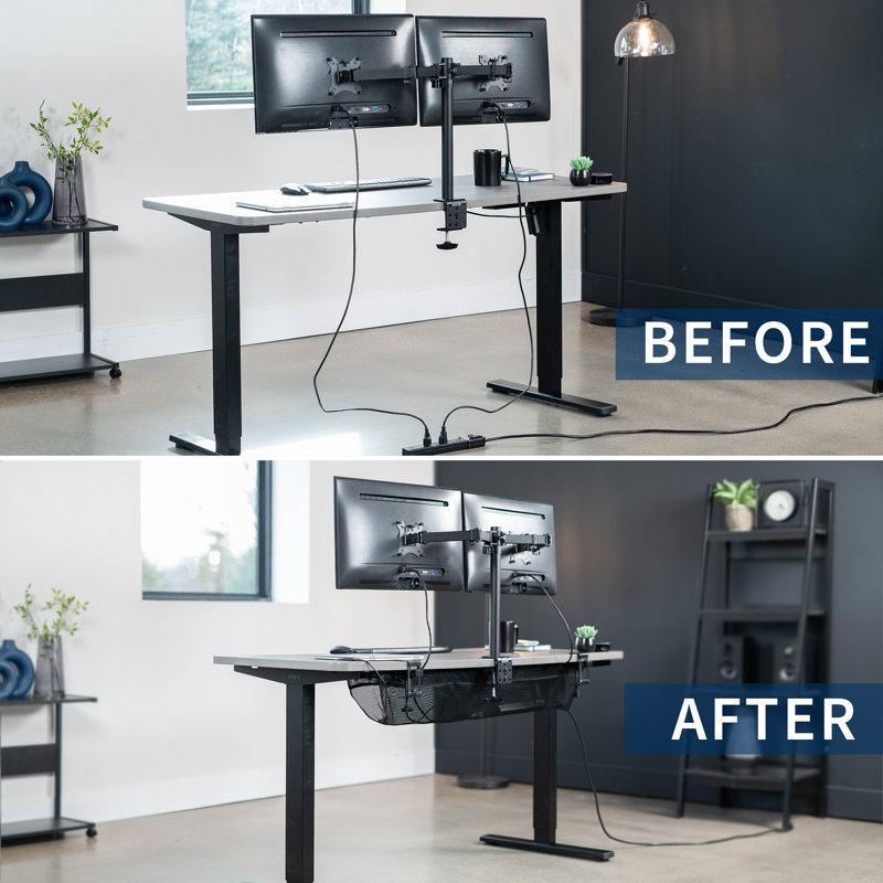 Black Mesh 44" Clamp-On Under Desk Cable Management Net