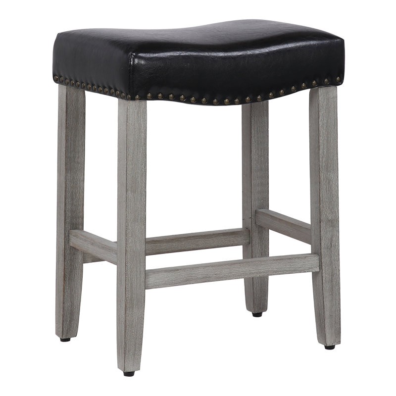 Jameson Upholstered Counter Stool with Solid Wood Frame, Counter Stool (24” Seat Height), Black/Gray
