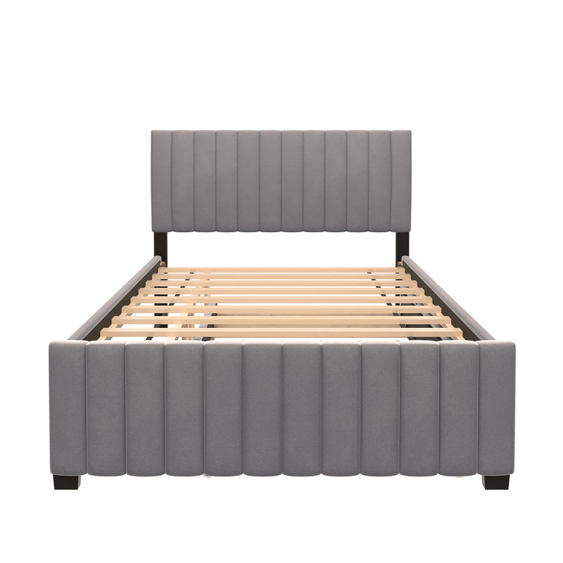 Lit plateforme tapissier en velours avec lit gigogne