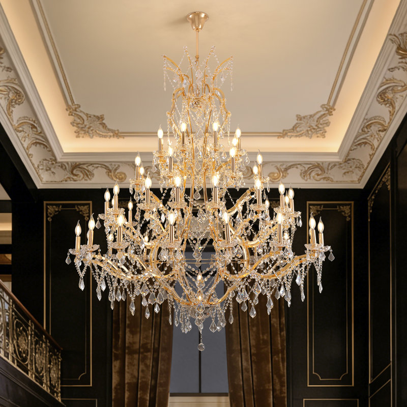 49 - Light Large Modern Maria Theresa Crystal Chandeliers, Brushed Gold