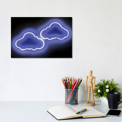 Neon Clouds Blue On Black by Hailey Carr - Wrapped Canvas Print