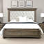 Transitionnel 1pc grand lit en chêne vieilli banc FB avec meubles de chambre à coucher et rangement rembourré beige