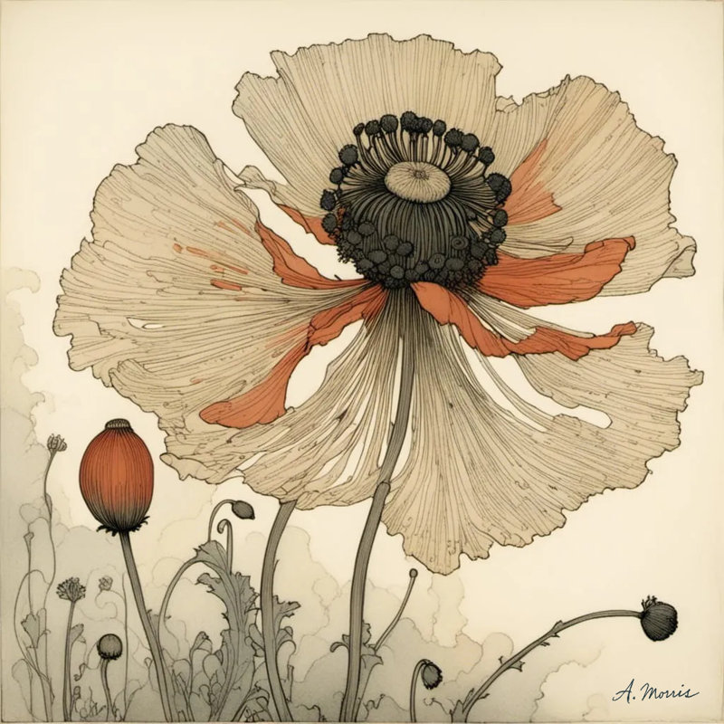 «Desert Bloom», art coquelicot rétro sur toile, H 20 po x l 20 po